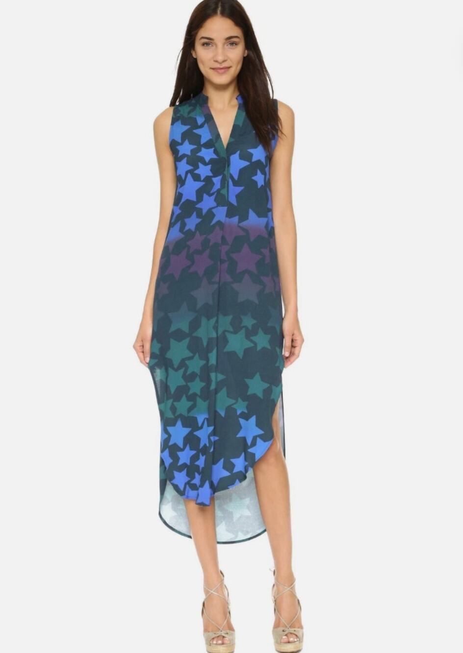 Mara Hoffman Blue Green Star Blast Midi Shirt Dress Size M